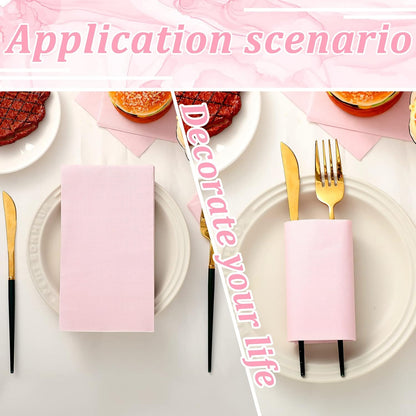 100 Pcs Light Pink Napkins Disposable 2 Ply Paper Dinner