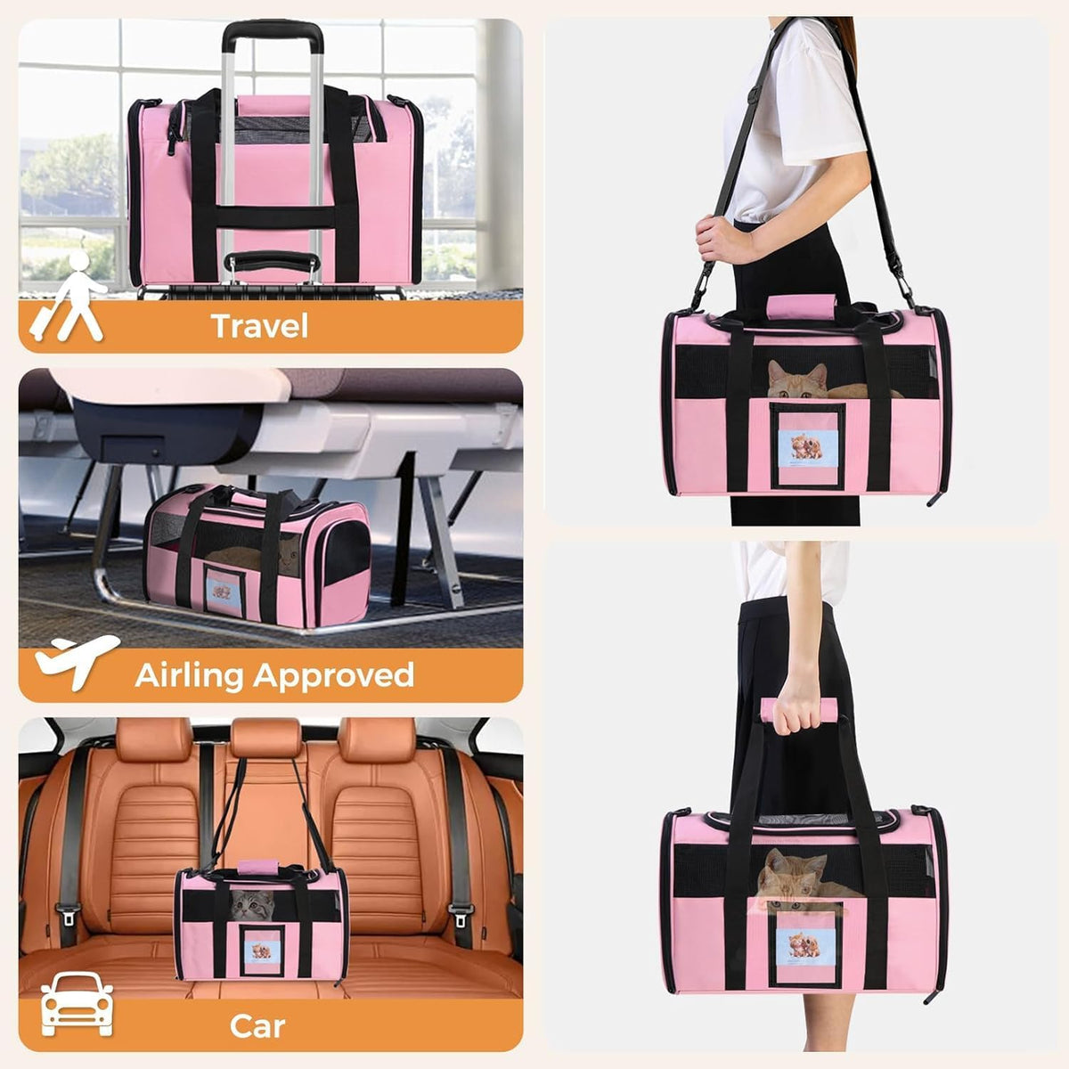 Large Soft Cat Carrier Up to 28 Lbs, Washable Pet Bag Medium to Big Pets