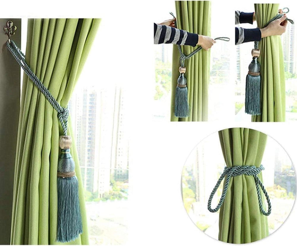 Set of 2 Pink Ball Tassel Curtain Tiebacks Braided Window Decor