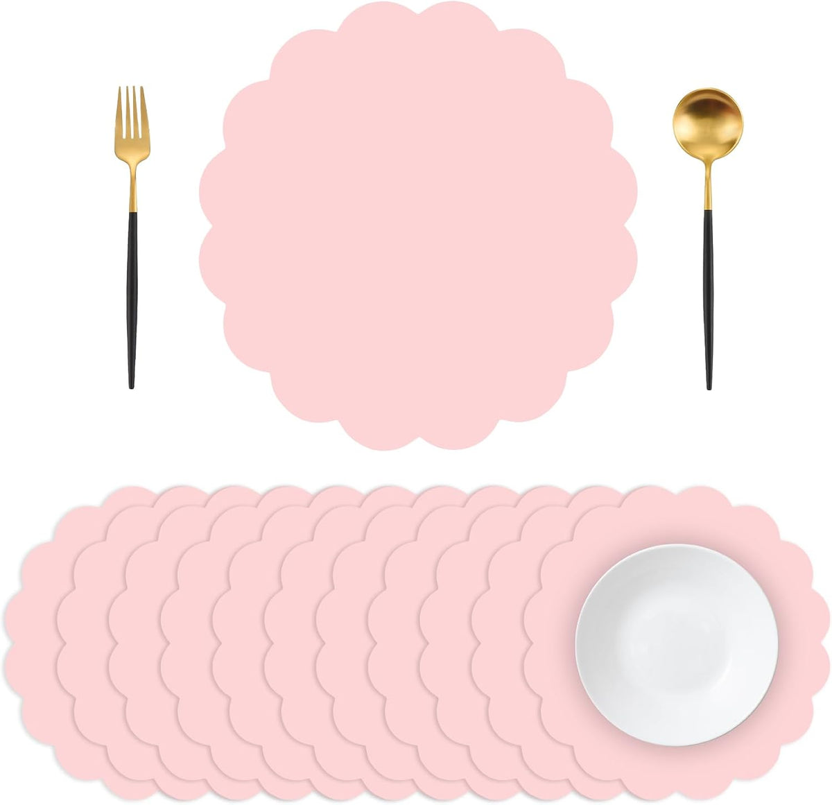 50 Pcs Light Pink Paper Placemats, Disposable Scalloped Placemat Decorative Placemats for Birthday Wedding Baby Shower Banquet Tea Party,13.5 Inch