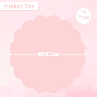 50 Pcs Light Pink Paper Placemats, Disposable Scalloped Placemat Decorative Placemats for Birthday Wedding Baby Shower Banquet Tea Party,13.5 Inch