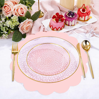 50 Pcs Light Pink Paper Placemats, Disposable Scalloped Placemat Decorative Placemats for Birthday Wedding Baby Shower Banquet Tea Party,13.5 Inch
