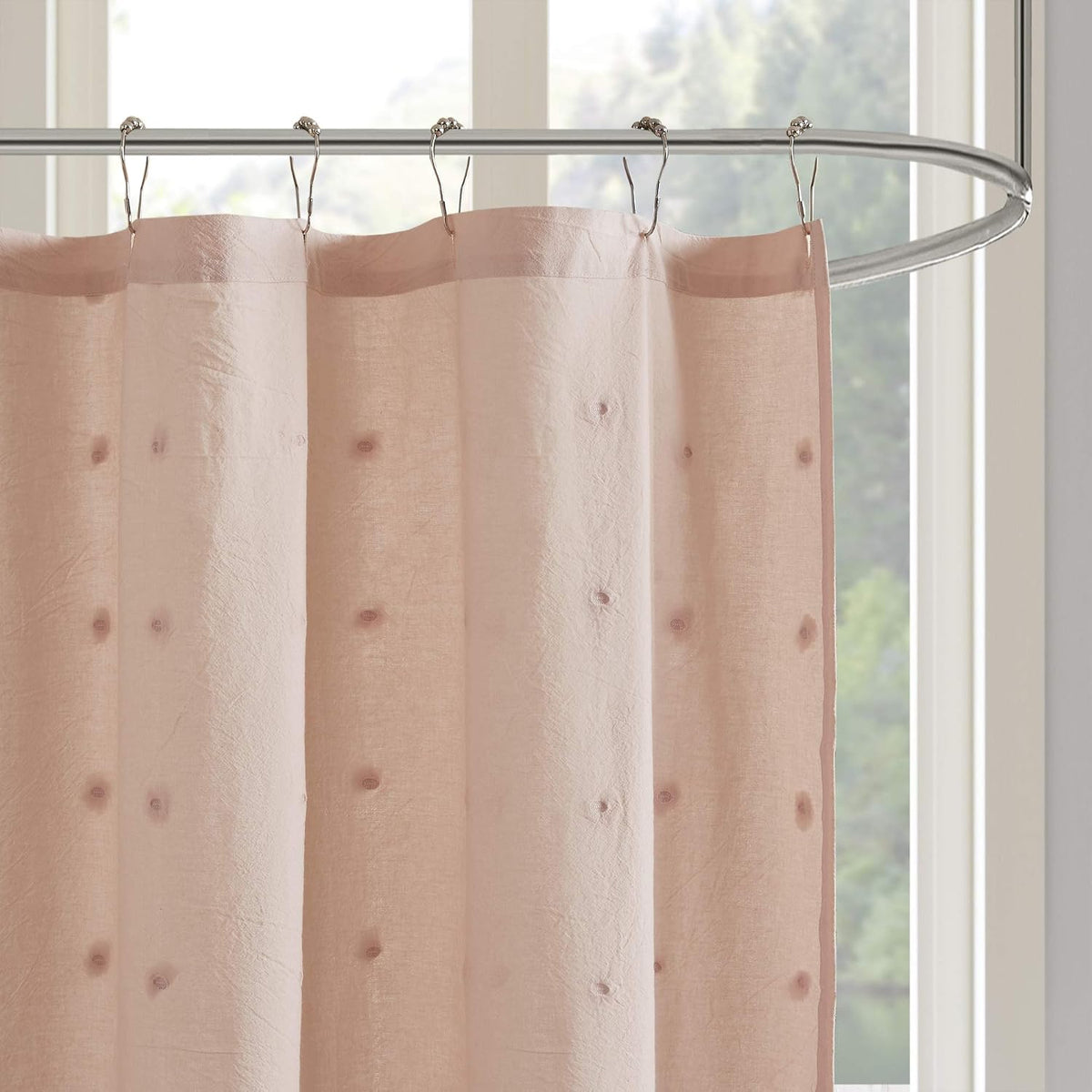 Intelligent Design Cotton Jacquard Pompom Pink 70x72 Shower Curtain, 1pc