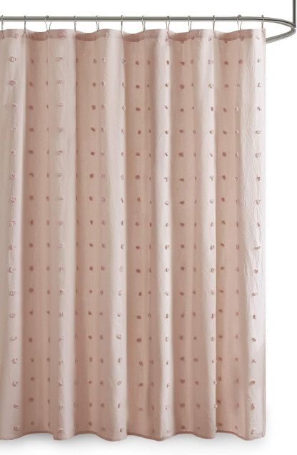 Intelligent Design Cotton Jacquard Pompom Pink 70x72 Shower Curtain, 1pc