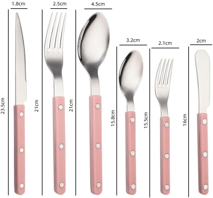 Silverware Flatware Cutlery Set， 6/24/36/48 Piece Tableware Steak Knife， Fork Spoon Butter Knife Dessert Spoon ABS Rivet Handle Clamp Handle Stainless Steel，Pink-1Set-6Pcs