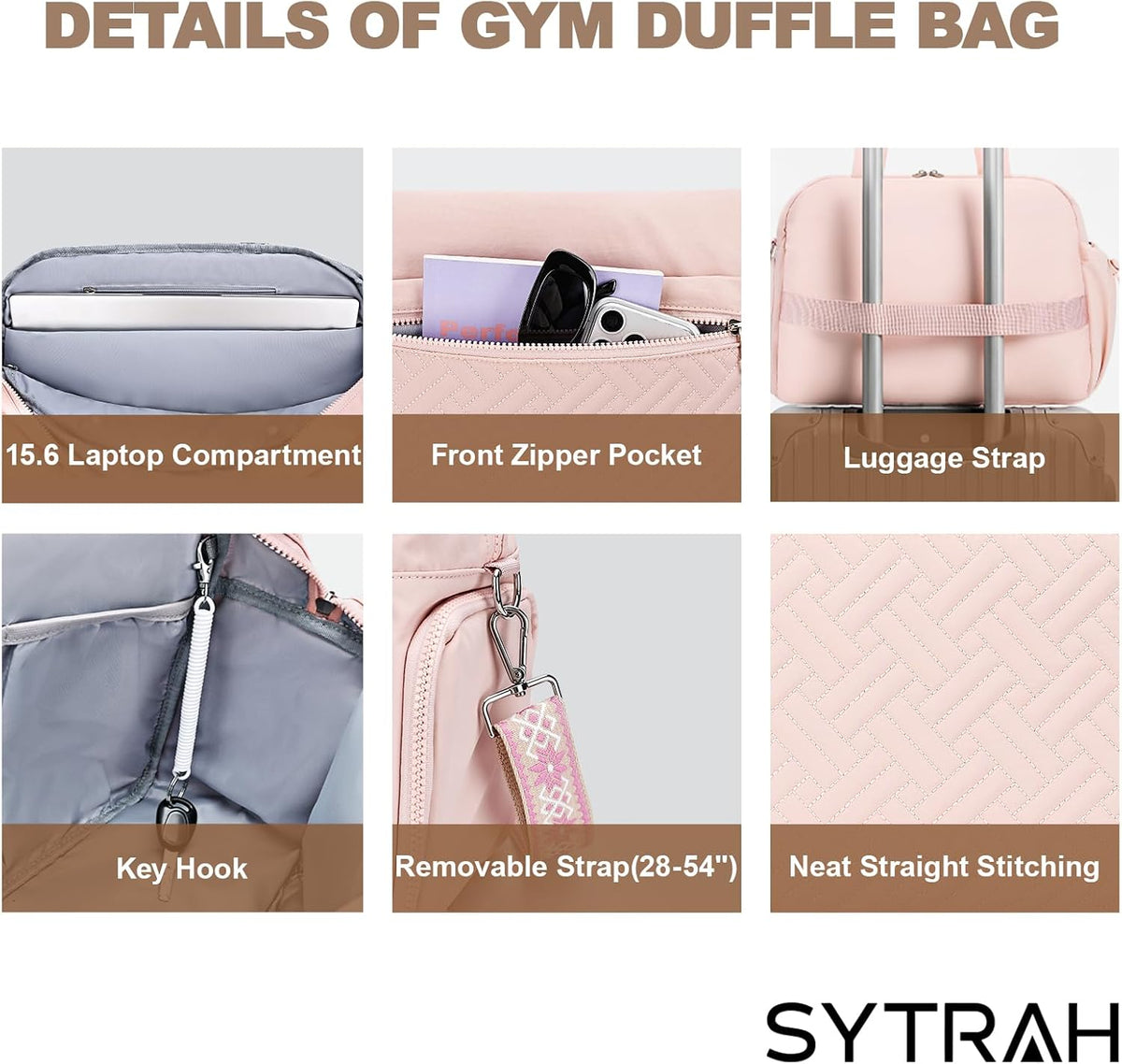 Gym Bag for Women, Lightweight Sport Workout Purse for Travel Pink