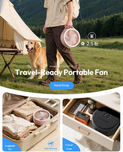 Portable Pedestal Fan 16000mAh Battery [Max 74h Runtime], Foldable Oscillating Standing Fan, Collapsible Desk Fans, LED Light, Case & Remote Control, 4 Speeds for Outdoor Travel Camping (Pink)