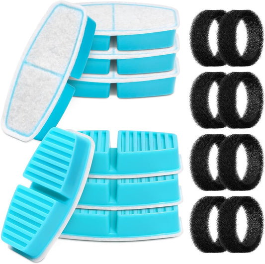 FOFNON Pet Fountain Filter Replacement: 16 Pet Water Fountain Filters for FOFNON Cat Water Fountains - 4 Months Set of Cat Fountains Filter - Including 8 Pieces of Filters + 8 Pieces Sponges