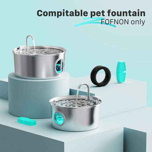 FOFNON Pet Fountain Filter Replacement: 16 Pet Water Fountain Filters for FOFNON Cat Water Fountains - 4 Months Set of Cat Fountains Filter - Including 8 Pieces of Filters + 8 Pieces Sponges