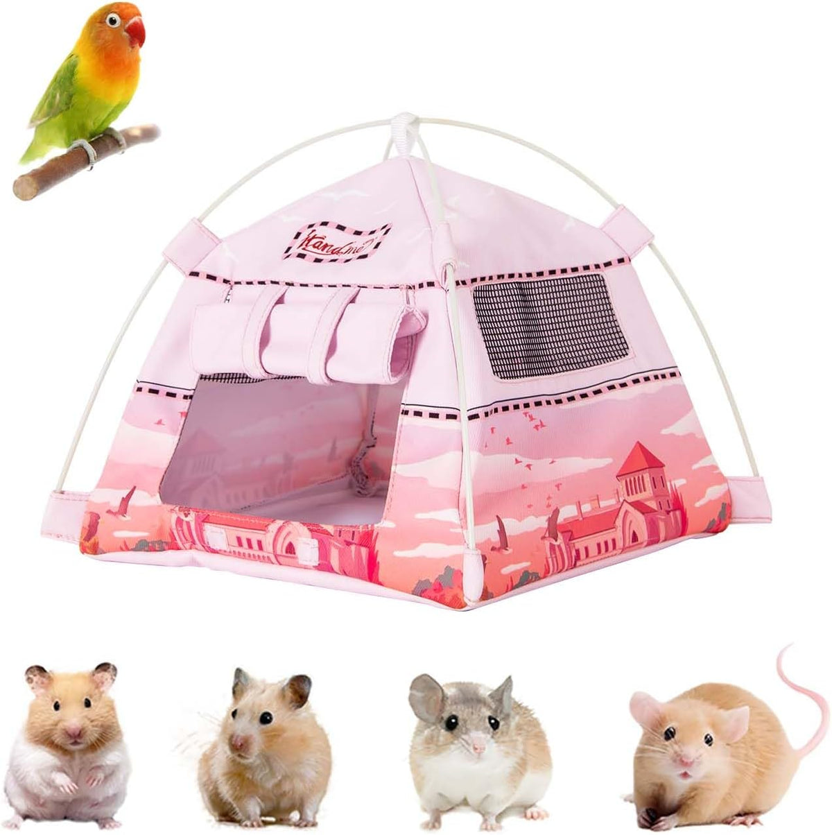 Hamster Mini Camping Tent Hideout, Syrian Hamster Tent House Rat Bed Without Installing, Lightweight & Easy to Clean, Suitable for Mouse, Fancy Rat, Chipmunk and Mini Guinea Pig (Pink)