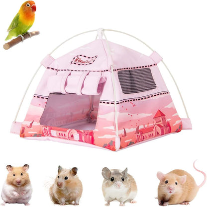 Hamster Mini Camping Tent Hideout, Syrian Hamster Tent House Rat Bed Without Installing, Lightweight & Easy to Clean, Suitable for Mouse, Fancy Rat, Chipmunk and Mini Guinea Pig (Pink)