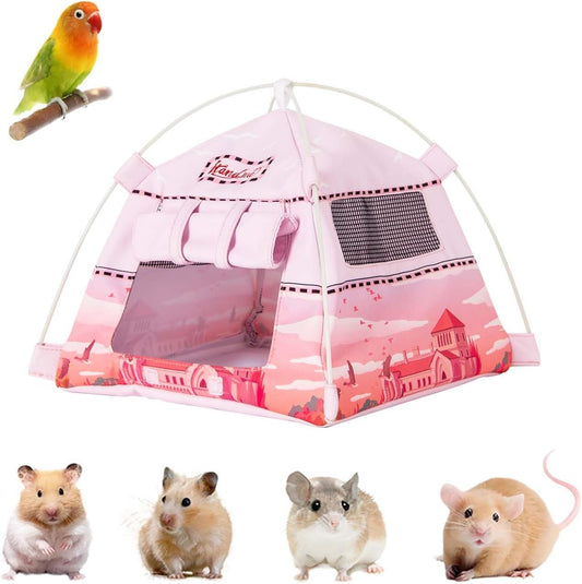 Hamster Mini Camping Tent Hideout, Syrian Hamster Tent House Rat Bed Without Installing, Lightweight & Easy to Clean, Suitable for Mouse, Fancy Rat, Chipmunk and Mini Guinea Pig (Pink)
