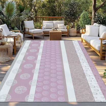 Outdoor Rug 6' x 9', Farm Fruits Large Area Rugs for Patio/RV/Deck/Porch, Watermelon Lemons Peach Pink Grey Striped Water Absorption Camping Rug Carpet, Lightweight Washable Rug Runners
