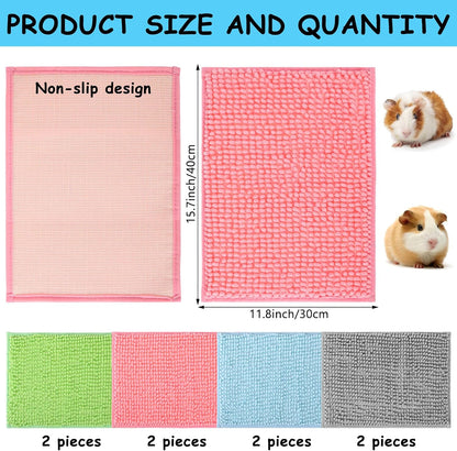 8 PCS Guinea Pig Liner Washable Rabbit Cage Liner 12x16 Inch Guinea Pig Fleece Bedding Pee Pads Reusable Absorbent Pet Mats for Small Animals, Bunny, Hamster (Gray, Green, Pink, Blue)