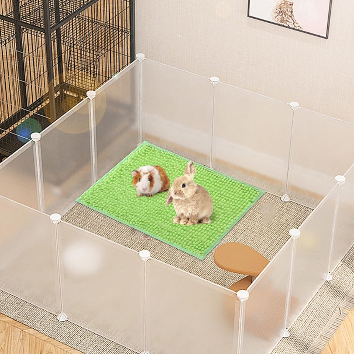 8 PCS Guinea Pig Liner Washable Rabbit Cage Liner 12x16 Inch Guinea Pig Fleece Bedding Pee Pads Reusable Absorbent Pet Mats for Small Animals, Bunny, Hamster (Gray, Green, Pink, Blue)