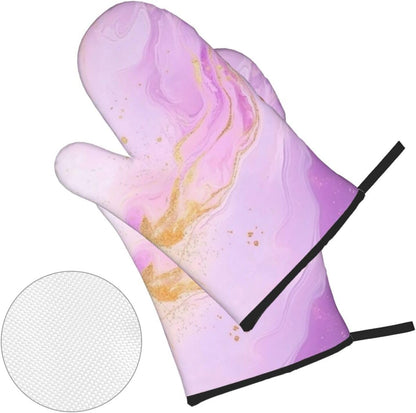 Oven Mitts and Pot Holders Set Pastel Light Pink Marble Abstract Heat Resistant Kitchen Gloves 2 Oven Mitts and 2 Pot Holders for Cooking Baking BBQ