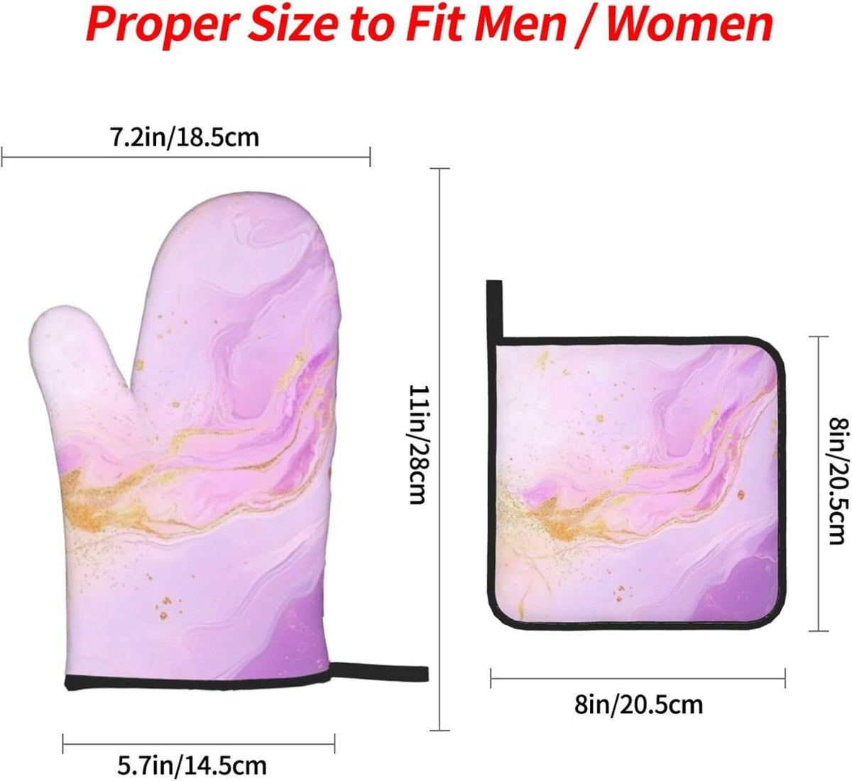 Oven Mitts and Pot Holders Set Pastel Light Pink Marble Abstract Heat Resistant Kitchen Gloves 2 Oven Mitts and 2 Pot Holders for Cooking Baking BBQ