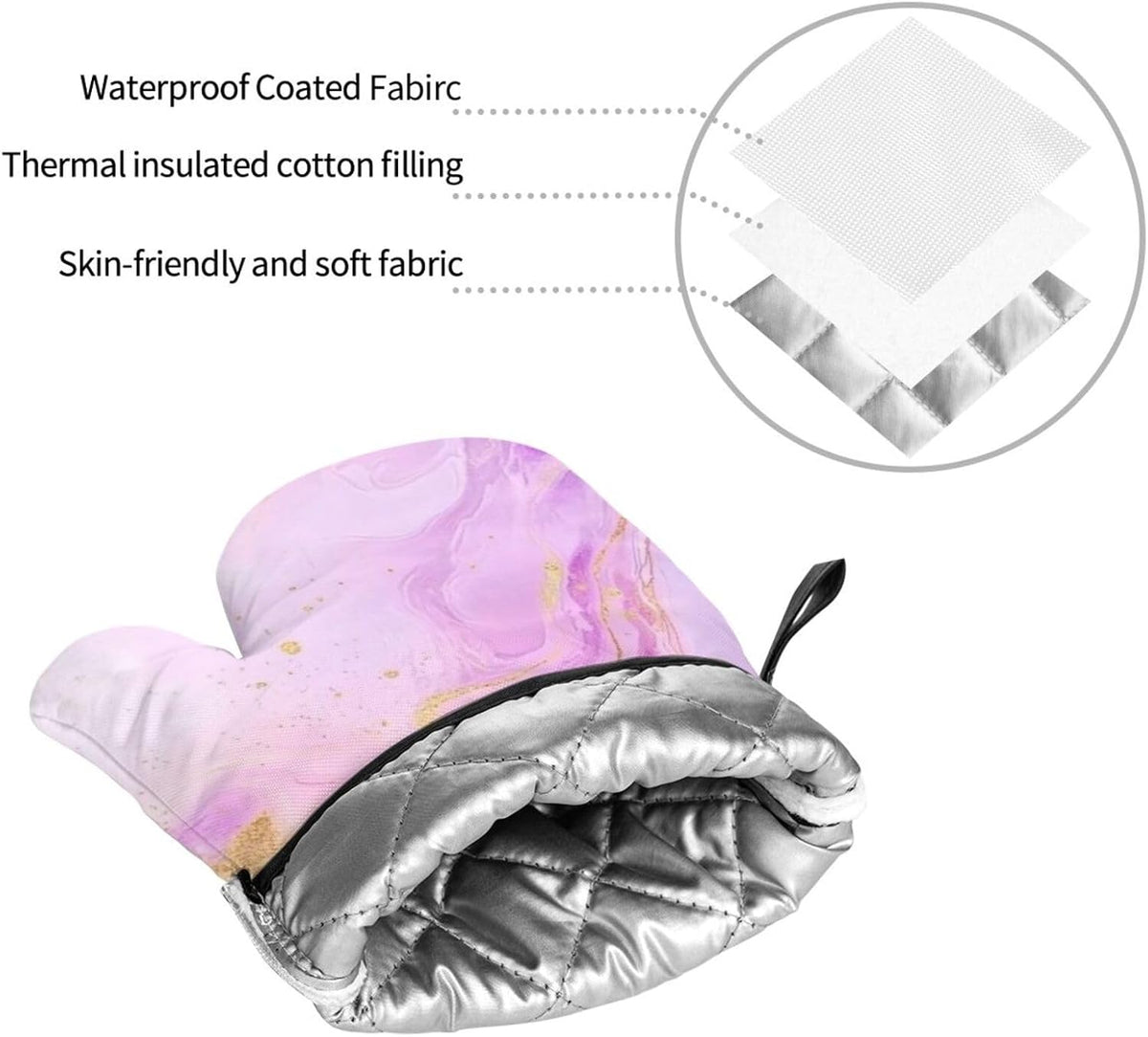 Oven Mitts and Pot Holders Set Pastel Light Pink Marble Abstract Heat Resistant Kitchen Gloves 2 Oven Mitts and 2 Pot Holders for Cooking Baking BBQ