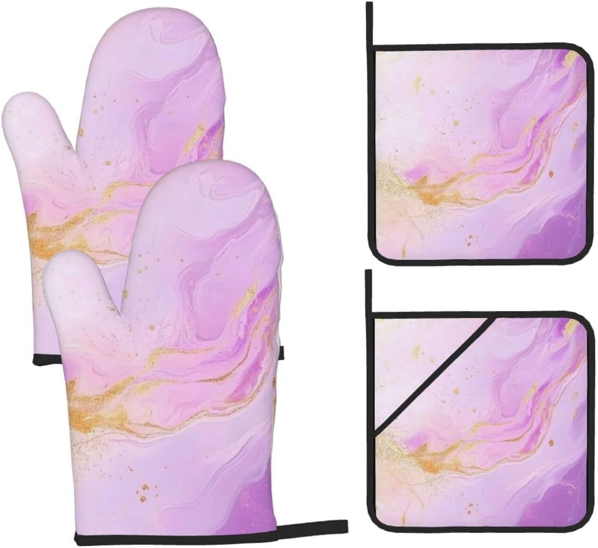 Oven Mitts and Pot Holders Set Pastel Light Pink Marble Abstract Heat Resistant Kitchen Gloves 2 Oven Mitts and 2 Pot Holders for Cooking Baking BBQ