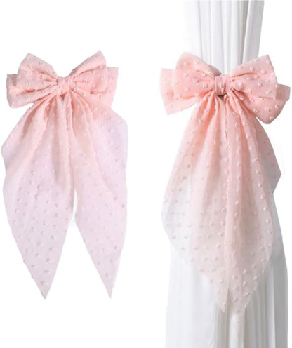 2 Pack Pink Polka Dot Lace Curtain Tiebacks, Clip-On Bow Curtain Ties, Decorative Sheer Curtain Holdbacks for Boho Bedroom Living Room (Pink)
