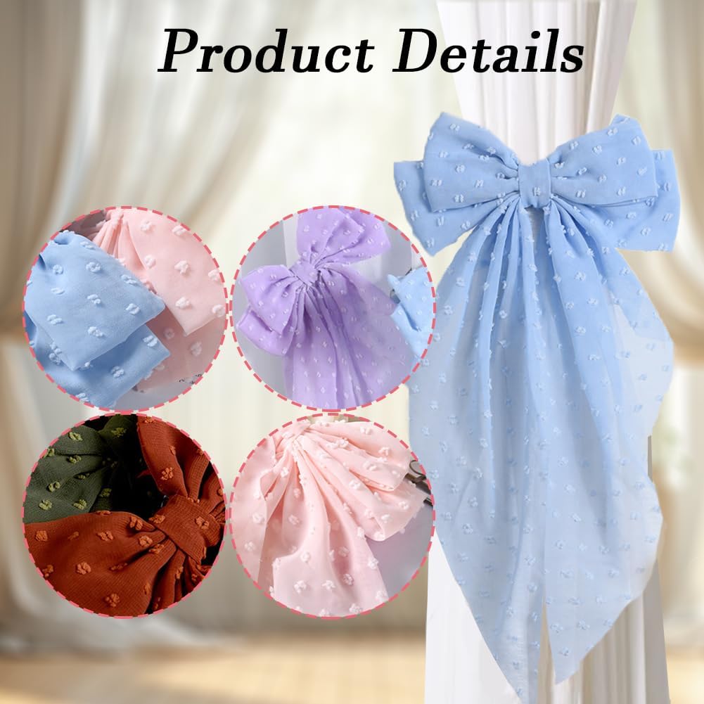 2 Pack Pink Polka Dot Lace Curtain Tiebacks, Clip-On Bow Curtain Ties, Decorative Sheer Curtain Holdbacks for Boho Bedroom Living Room (Pink)