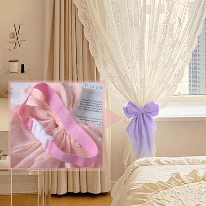 2 Pack Pink Polka Dot Lace Curtain Tiebacks, Clip-On Bow Curtain Ties, Decorative Sheer Curtain Holdbacks for Boho Bedroom Living Room (Pink)