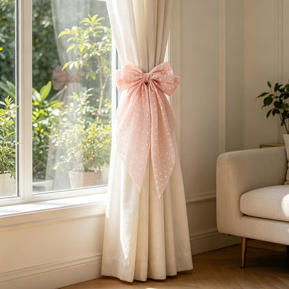 2 Pack Pink Polka Dot Lace Curtain Tiebacks, Clip-On Bow Curtain Ties, Decorative Sheer Curtain Holdbacks for Boho Bedroom Living Room (Pink)