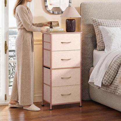 Small Dresser Nightstand for Bedroom, 4 Drawers, Pink