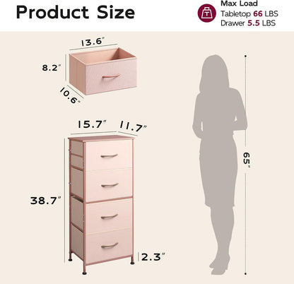 Small Dresser Nightstand for Bedroom, 4 Drawers, Pink