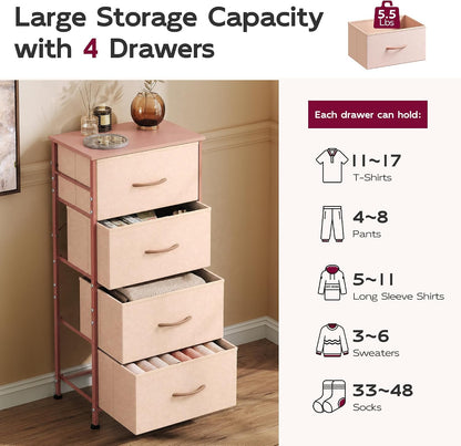 Small Dresser Nightstand for Bedroom, 4 Drawers, Pink