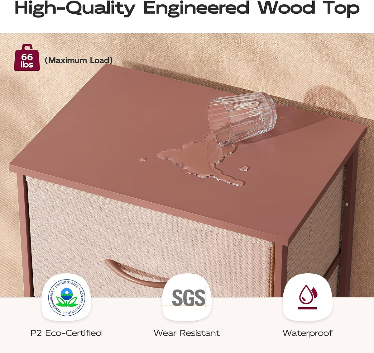 Small Dresser Nightstand for Bedroom, 4 Drawers, Pink