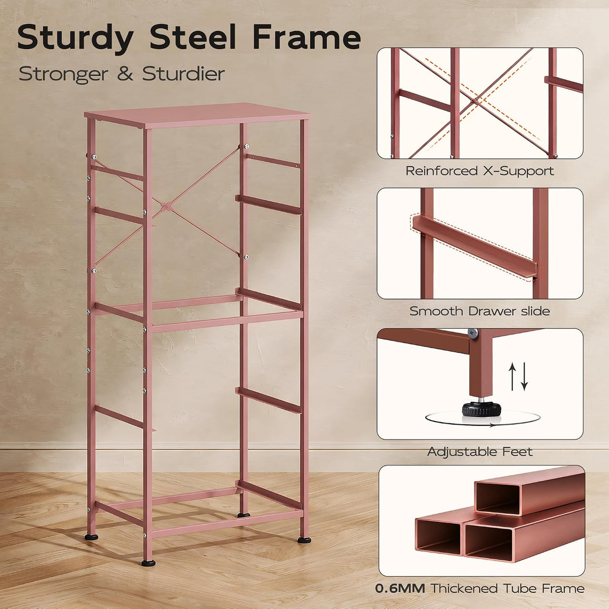 Small Dresser Nightstand for Bedroom, 4 Drawers, Pink