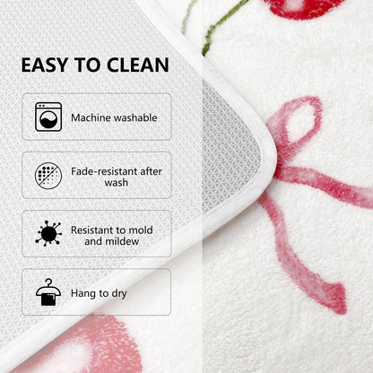 Cherry Cute Bath Mats for Bathroom Decor, Coquette Bow Non-Slip Absorbent Bathroom Rugs, Fruit Fluffy Shower Rug for Bathtub Sink, Washable, 20x30 in, Pink