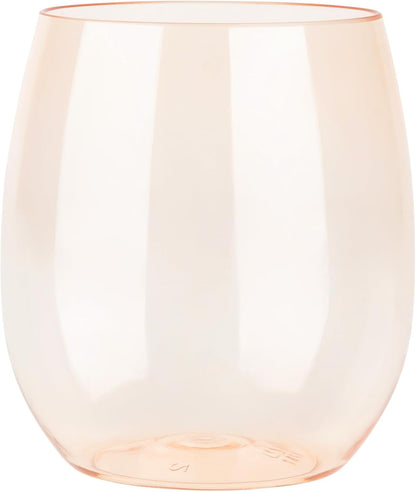 6 Pack Peach Color Plastic Wine Glasses Stemless Disposable 12 oz BPA Free Shatterproof Plastic Wine Cups Wine Glasses for Parties