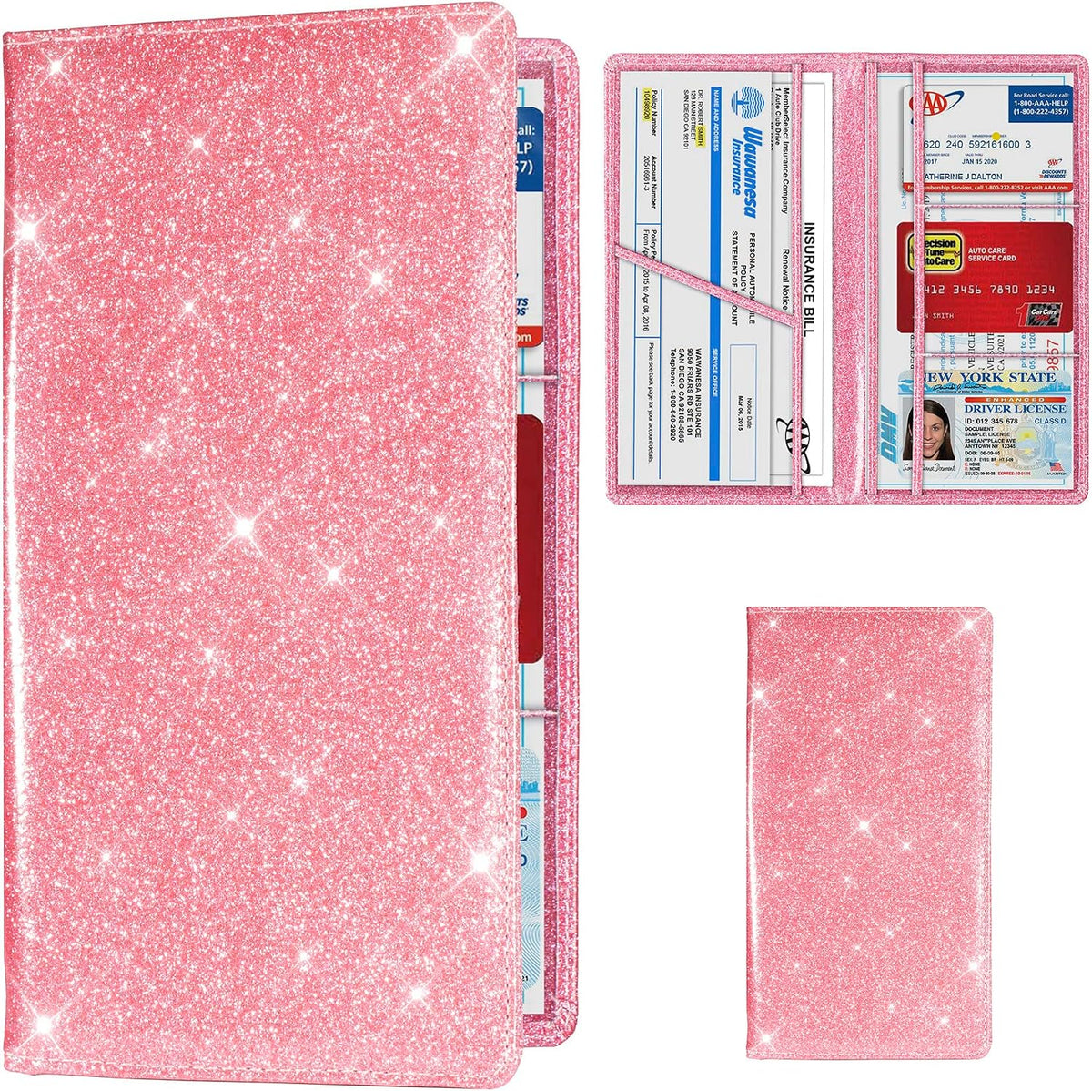 Car Registration & Insurance Card Holder, Glitter Pink