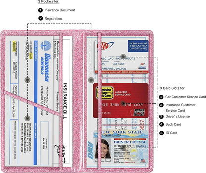 Car Registration & Insurance Card Holder, Glitter Pink