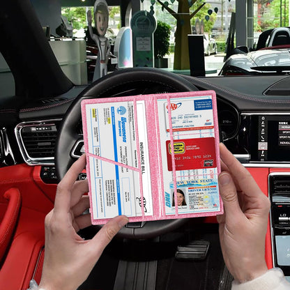 Car Registration & Insurance Card Holder, Glitter Pink