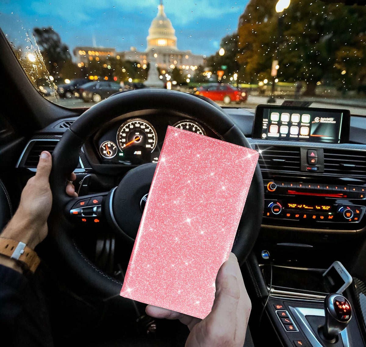 Car Registration & Insurance Card Holder, Glitter Pink