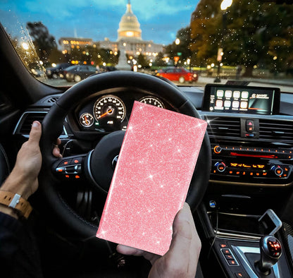 Car Registration & Insurance Card Holder, Glitter Pink