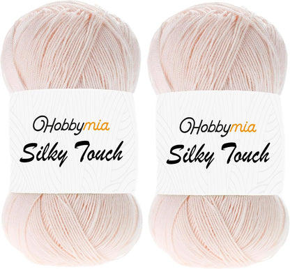 Silky Touch Acrylic Yarn - Soft Sport Weight Yarn for Crochet & Knitting - 100g / 383yds - 100% Microfiber Acrylic - Lightweight Fine Smooth Yarn(Pink - Light Peach, 2 Skeins)