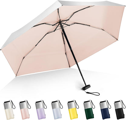 Mini Umbrella For Purse - UPF 50+ UV Blocker Sun Protection Umbrella, Small Micro Travel Parasol Design for Women, Pink