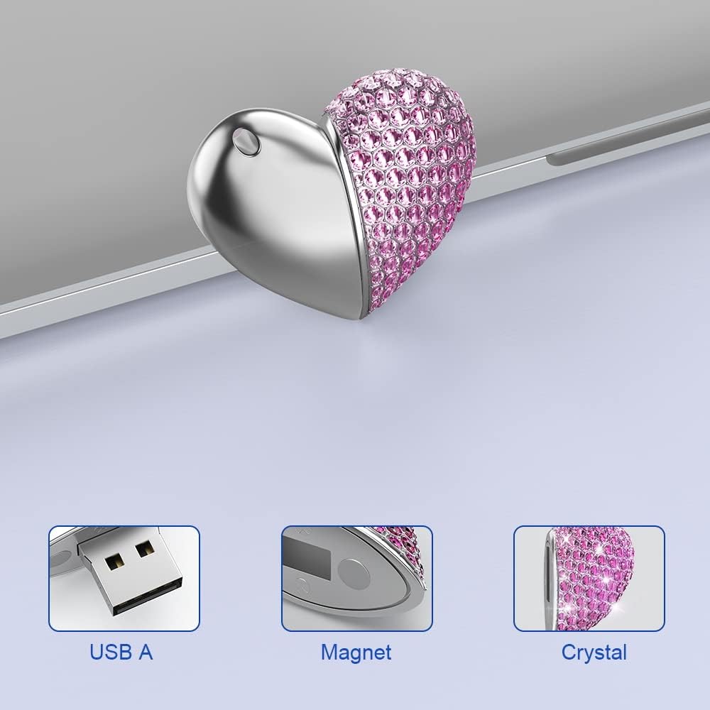 64GB Heart Shape USB 2.0 Flash Drive, Pink