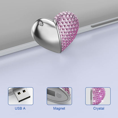 64GB Heart Shape USB 2.0 Flash Drive, Pink