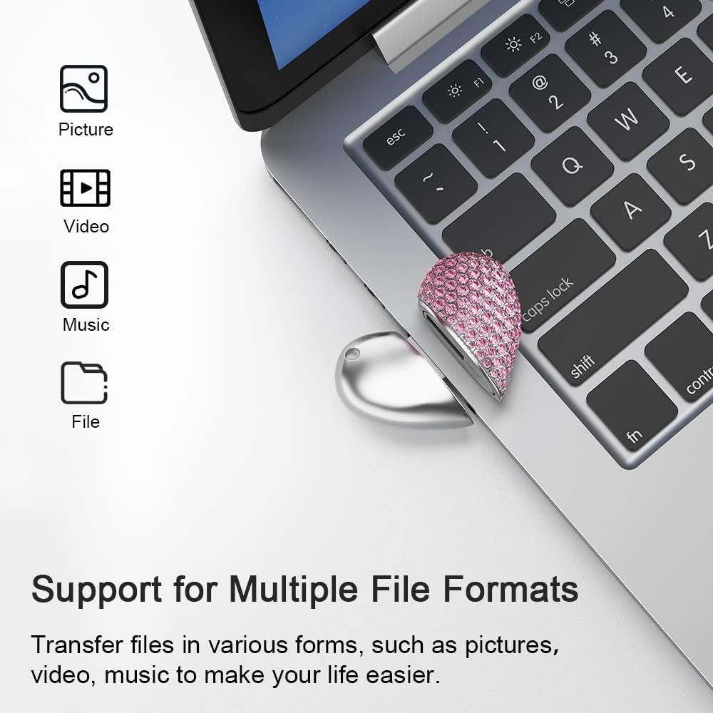 64GB Heart Shape USB 2.0 Flash Drive, Pink