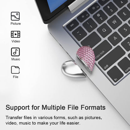 64GB Heart Shape USB 2.0 Flash Drive, Pink