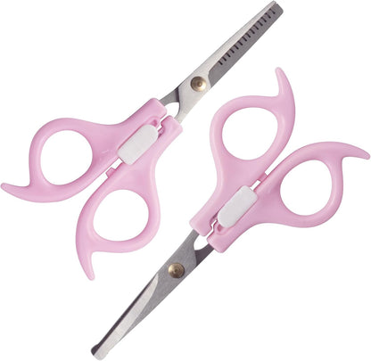 Ergonomic Safety-Lock Hair Scissor Set – Professional Precision Cutting & Thinning Shears with Secure Slide Lock for Children and Adult - Pink