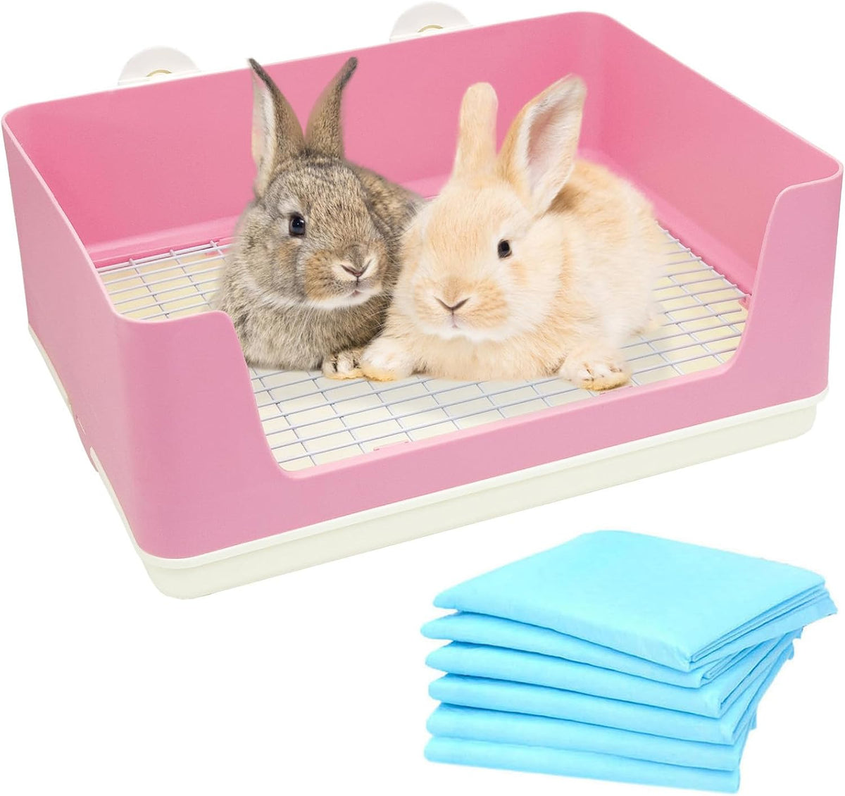 Large Rabbit Litter Box for Cage, Plastic Guinea Pig Litter Pan with 6 PCS Disposable Pee Pads Potty Trainer Corner Toilet Box for Bunny Guinea Pigs Ferrets Chinchillas Small Animals (Pink)