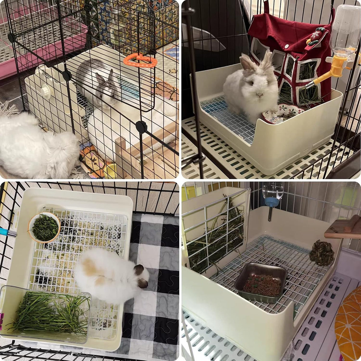 Large Rabbit Litter Box for Cage, Plastic Guinea Pig Litter Pan with 6 PCS Disposable Pee Pads Potty Trainer Corner Toilet Box for Bunny Guinea Pigs Ferrets Chinchillas Small Animals (Pink)