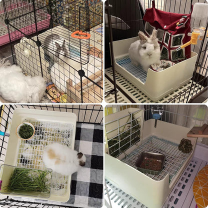 Large Rabbit Litter Box for Cage, Plastic Guinea Pig Litter Pan with 6 PCS Disposable Pee Pads Potty Trainer Corner Toilet Box for Bunny Guinea Pigs Ferrets Chinchillas Small Animals (Pink)