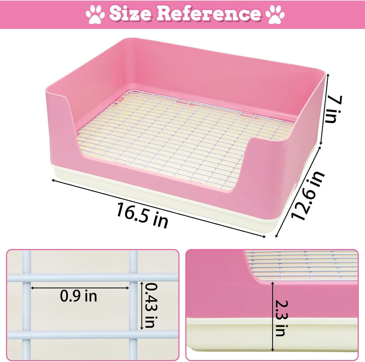 Large Rabbit Litter Box for Cage, Plastic Guinea Pig Litter Pan with 6 PCS Disposable Pee Pads Potty Trainer Corner Toilet Box for Bunny Guinea Pigs Ferrets Chinchillas Small Animals (Pink)